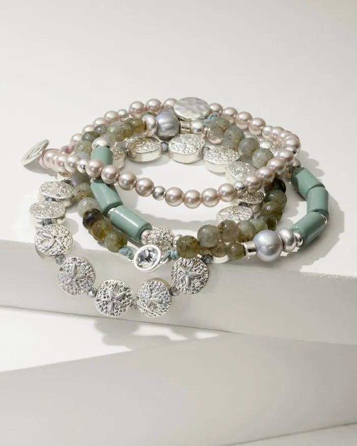 Tommy Bahama Jewelry Marco Island Beaded Stretch Bracelet Set Silver 8211 Women