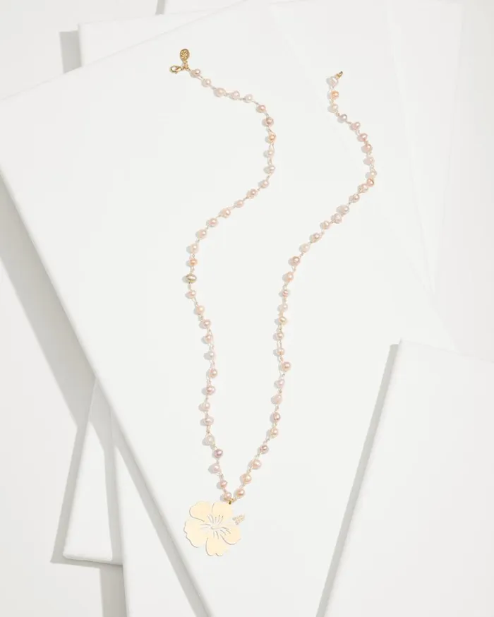 Tommy Bahama Jewelry Tropical Blooms Hibiscus Pendant Pearl Necklace Pink 8211 Women