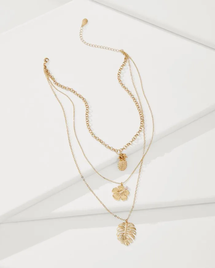 Tommy Bahama Jewelry Tropical Blooms MultiRow Layered Charm Necklace Gold 8211 Women