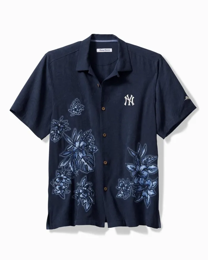 Tommy Bahama Shirts MLB Hibiscus Vibrations Silk Camp Shirt Newyorkyankees 8211 Men