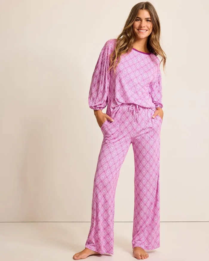 Tommy Bahama Sleepwear Jersey 34Sleeve and Pants Pajama Set Iced Purple 8211 Women