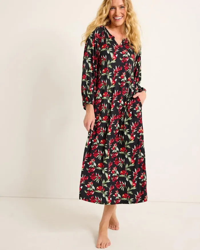 Tommy Bahama Sleepwear Jersey LongSleeve Maxi Sleep Dress Black Cherry 8211 Women