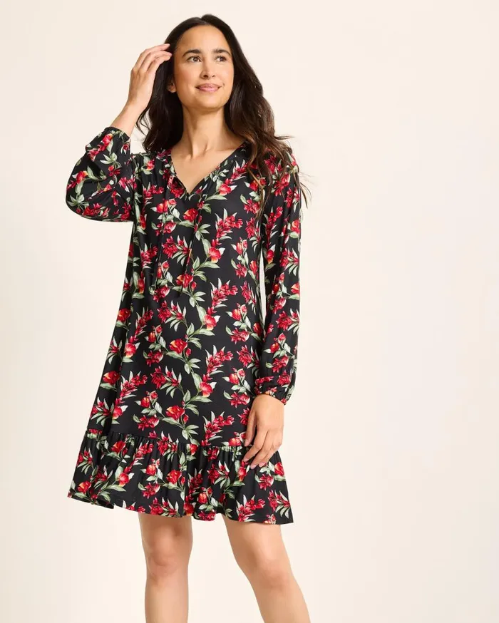 Tommy Bahama Sleepwear Jersey LongSleeve Short Sleep Dress Black Cherry 8211 Women