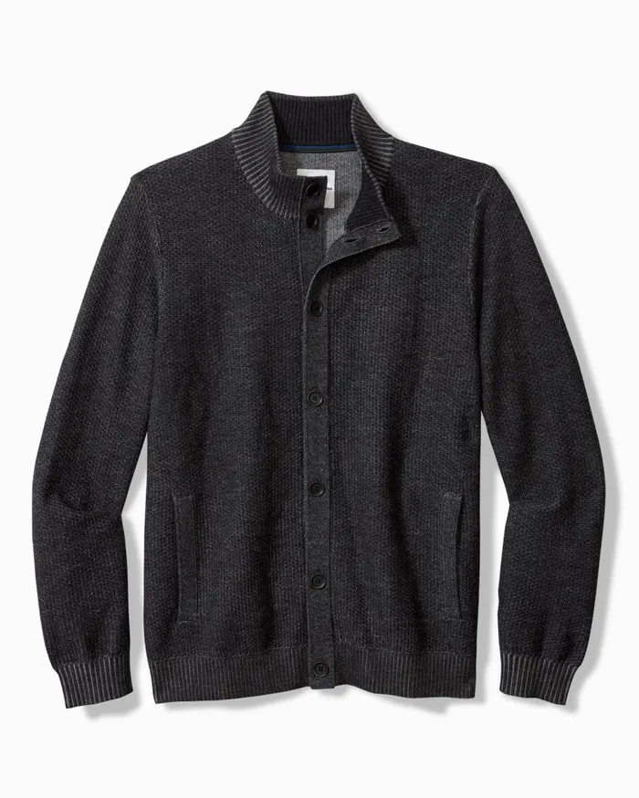 Tommy Bahama Sweaters Crescent Shore IslandZone ButtonMock Cardigan Charcoal 8211 Men