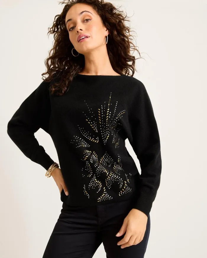 Tommy Bahama Sweaters Embellished Pineapple CashmereBlend Sweater Black 8211 Women