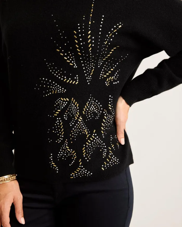 Tommy Bahama Sweaters Embellished Pineapple CashmereBlend Sweater Black 8211 Women Tommy Bahama Sweaters Embellished Pineapple CashmereBlend Sweater Black 8211 Women
