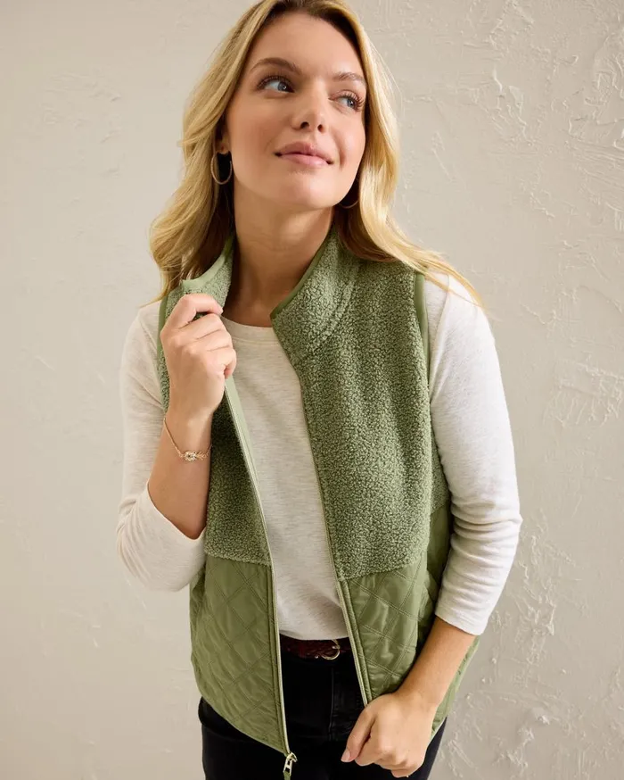 Tommy Bahama Sweatshirts Faux Sherpa Hybrid Vest Dusty Thyme 8211 Women
