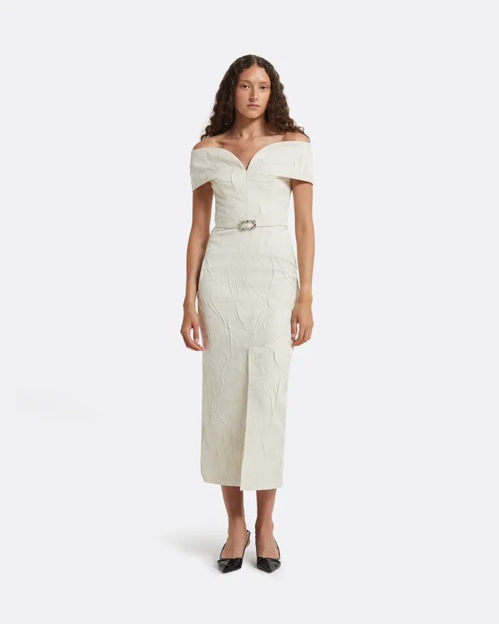 Tonyi Embroidered Midi Dress Ivory Women Dresses Safiyaa