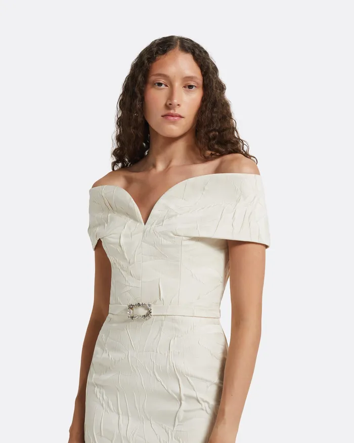 Tonyi Embroidered Midi Dress Ivory Women Dresses Safiyaa