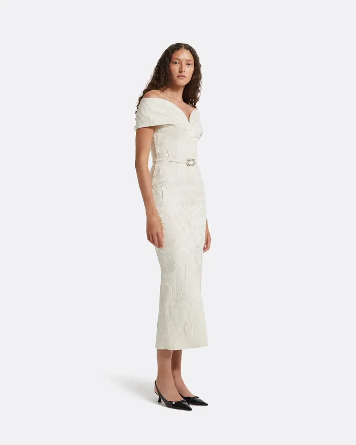 Tonyi Embroidered Midi Dress Ivory Women Dresses Safiyaa