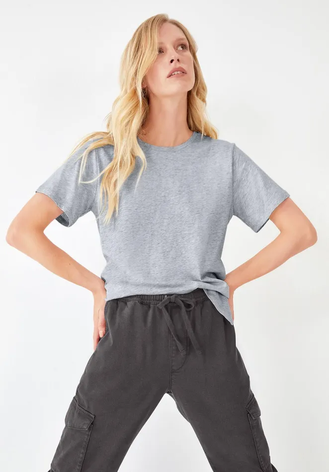 Tops and TShirts Women Hush Cali Cotton Slub Crew Tee Grey Marl