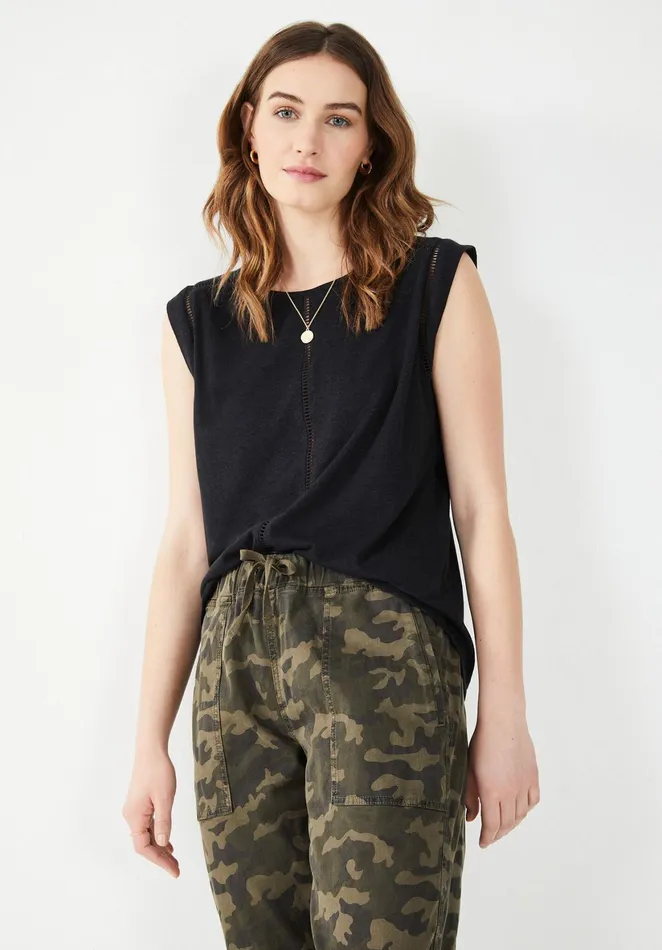 Tops and TShirts Women Hush Fia Linen Blend Vest Black