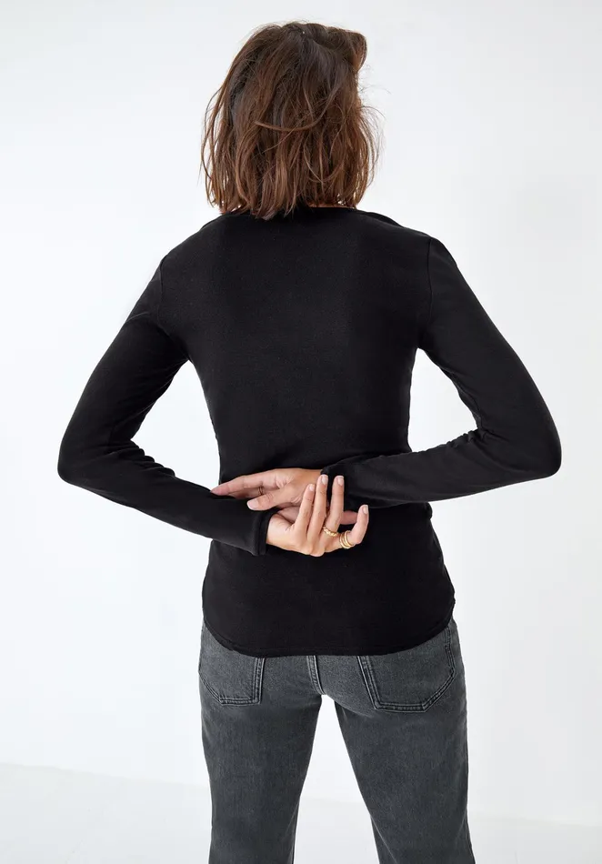 Tops and TShirts Women Hush Long Sleeve Slim Fit TShirt Black