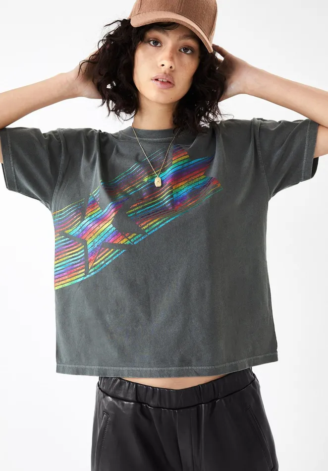 Tops and TShirts Women Hush Rainbow Star Boxy TShirt Dark Slate Grey