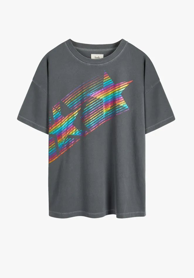 Tops and TShirts Women Hush Rainbow Star Boxy TShirt Dark Slate Grey
