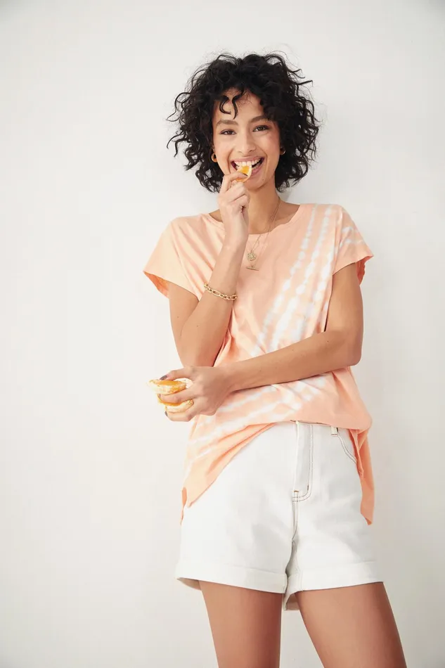 Tops and TShirts Women Hush Tie Dye Boyfriend TShirt Coral Sunset