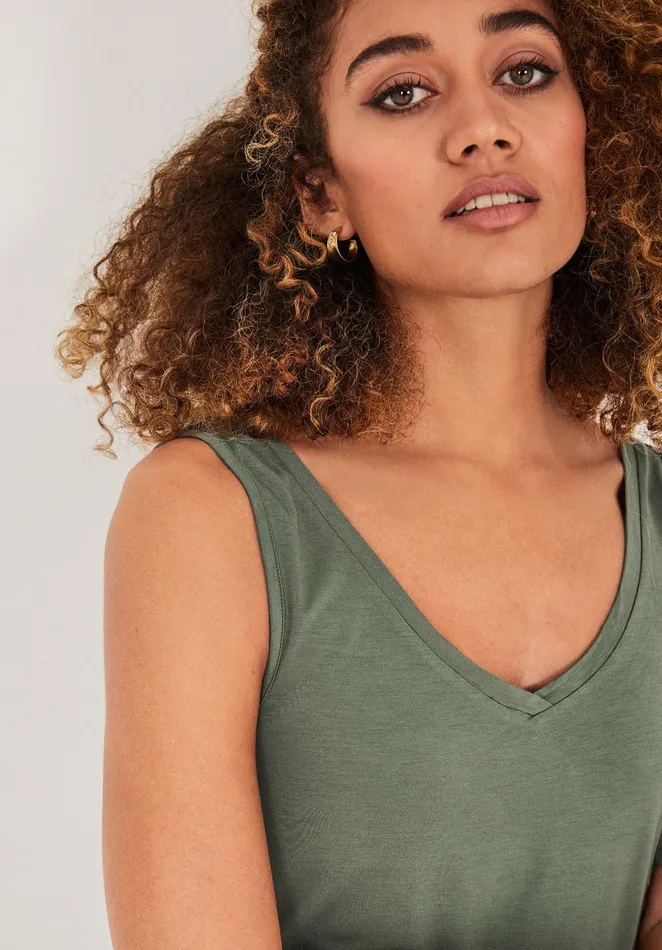 Tops and TShirts Women Hush VNeck Jersey Vest Top Khaki