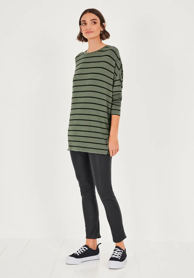Tops and TShirts Women Hush Wide Jersey Top Khakiblack Stripe