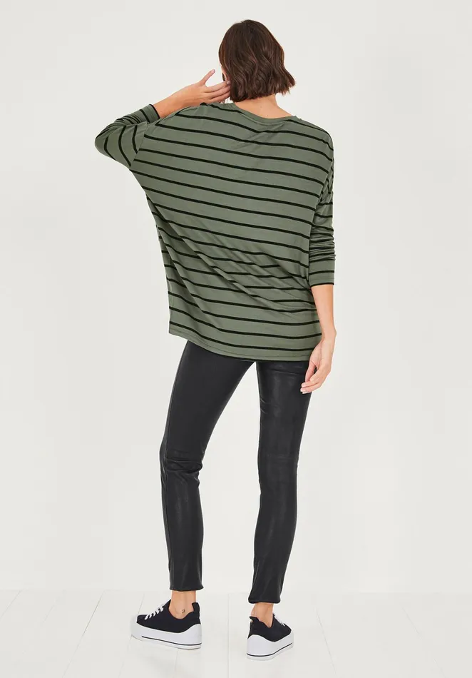 Tops and TShirts Women Hush Wide Jersey Top Khakiblack Stripe