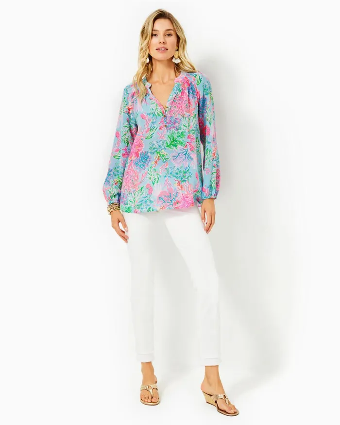 Tops WomenHome and Gifts Lilly Pulitzer Elsa Silk Top Celestial Blue Cay To My Heart Tops WomenHome and Gifts Lilly Pulitzer Elsa Silk Top Celestial Blue Cay To My Heart