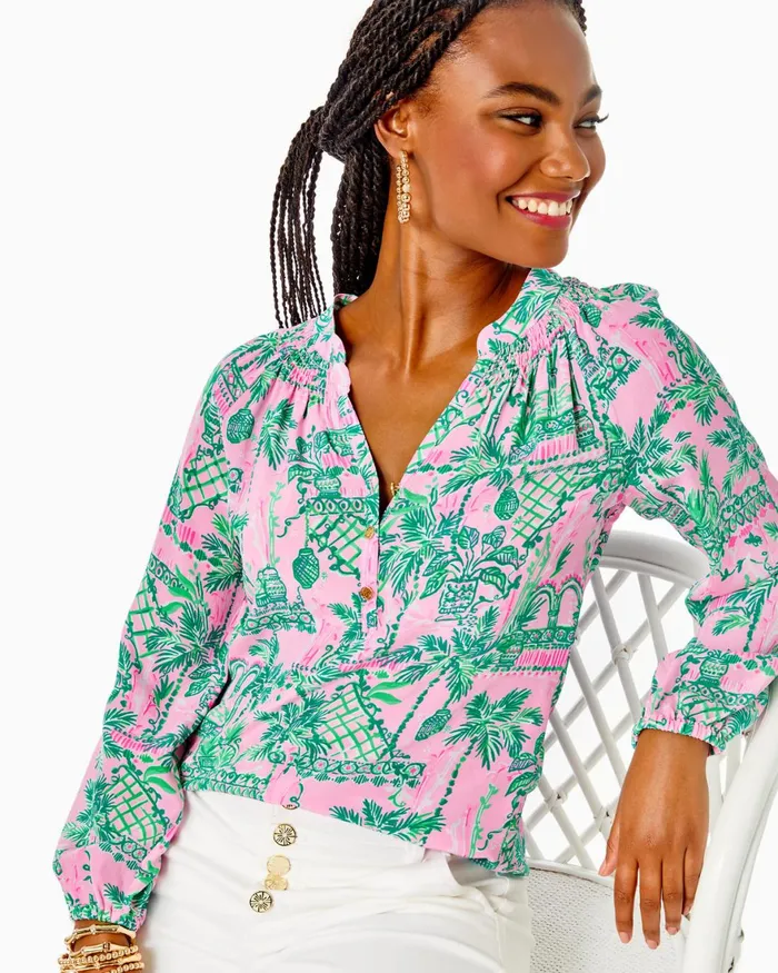 Tops WomenHome and Gifts Lilly Pulitzer Elsa Silk Top Mandevilla Baby Always Worth It Tops WomenHome and Gifts Lilly Pulitzer Elsa Silk Top Mandevilla Baby Always Worth It