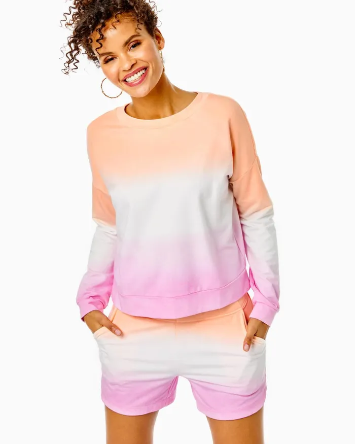 Tops WomenHome and Gifts Lilly Pulitzer Sheridan Long Sleeve Sweatshirt Cantaloupe Dip Dye Tops WomenHome and Gifts Lilly Pulitzer Sheridan Long Sleeve Sweatshirt Cantaloupe Dip Dye