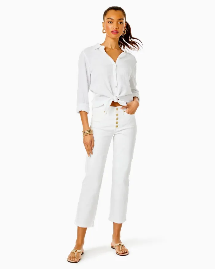 Tops Women Lilly Pulitzer Geanie Button Down Top Resort White