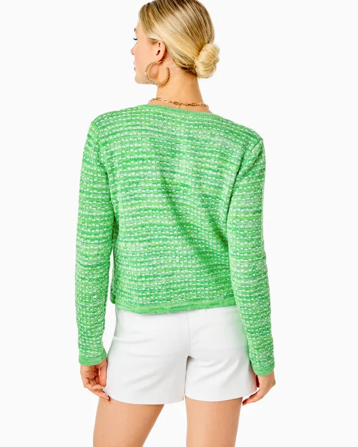 Tops Women Lilly Pulitzer Kienna Cardigan Gecko Green Metallic Marl