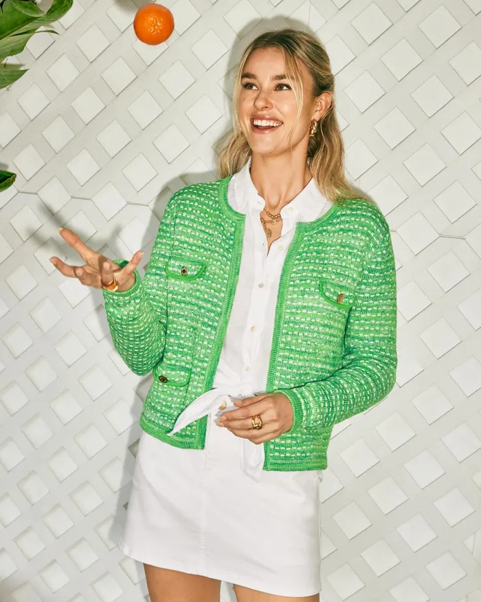 Tops Women Lilly Pulitzer Kienna Cardigan Gecko Green Metallic Marl Tops Women Lilly Pulitzer Kienna Cardigan Gecko Green Metallic Marl