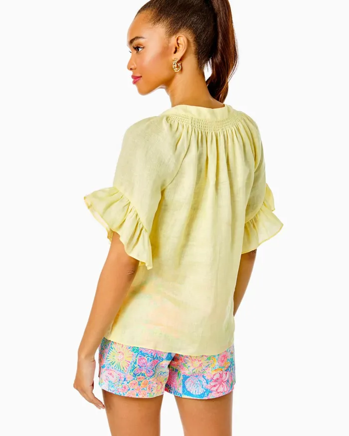 Tops Women Lilly Pulitzer Tayla Short Sleeve Linen Top Creme Fraiche