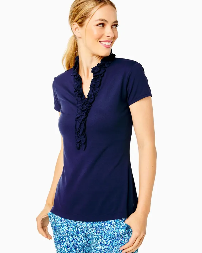 Tops Women Lilly Pulitzer UPF 50 Luxletic Frida Ruffle Polo Top True Navy Tops Women Lilly Pulitzer UPF 50 Luxletic Frida Ruffle Polo Top True Navy