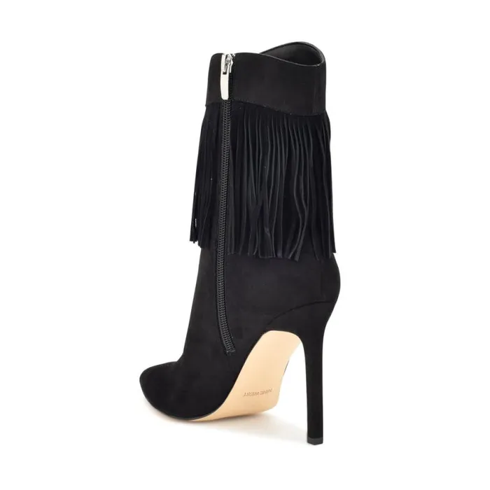 Tries Heeled Fringe Booties Black Suede Women Nine West Heels