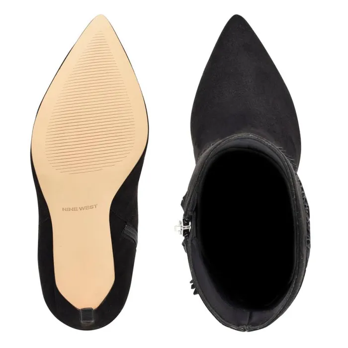Tries Heeled Fringe Booties Black Suede Women Nine West Heels