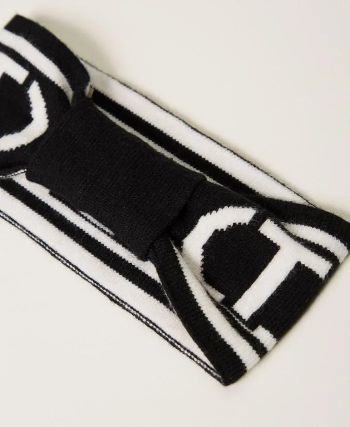 Twinset Accessories Knitted Headband With Oval T Logo Bicolour Black Off White 8211 Girl