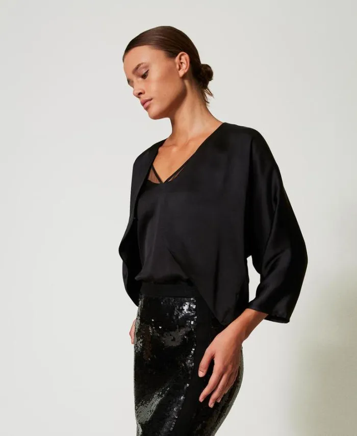 Twinset Blazers Satin Shrug Black 8211 Clothing