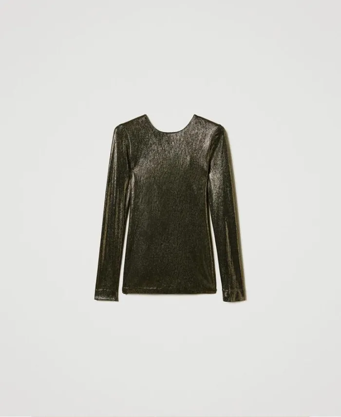 Twinset Blouses And Shirts Laminated Blouse With Knot Laminated Gold Black 8211 Clothing