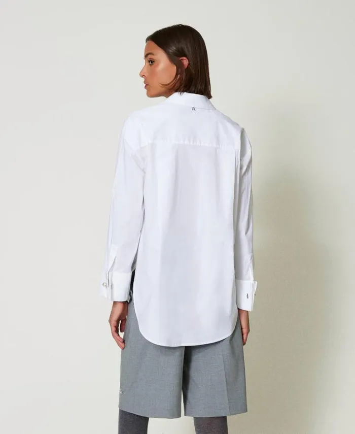 Twinset Blouses And Shirts Oversize Poplin Shirt With Embroidery 034papers034 White 8211 Clothing