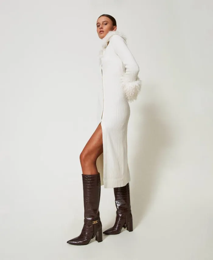 Twinset Boots And Ankle Boots Croc Print High Boots Coffee Chocolate 8211 Shoes