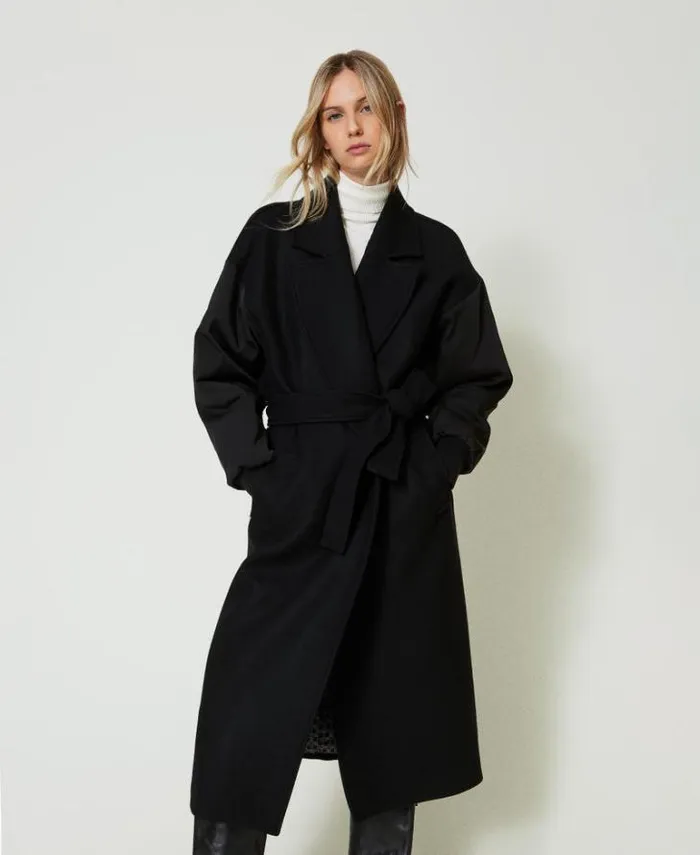 Twinset Coats And Trench Coats Wool Blend Cloth Coat Black 8211 Clothing