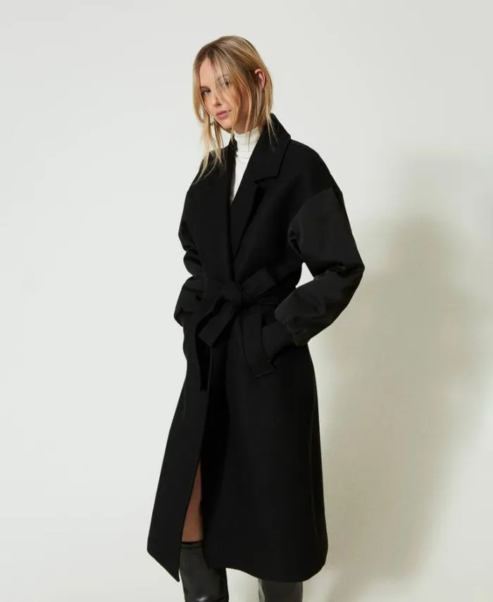 Twinset Coats And Trench Coats Wool Blend Cloth Coat Black 8211 Clothing