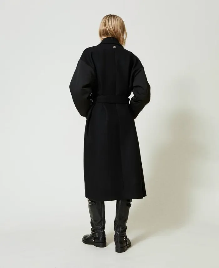 Twinset Coats And Trench Coats Wool Blend Cloth Coat Black 8211 Clothing