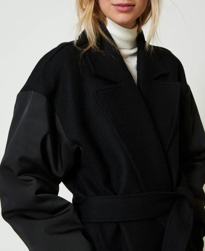 Twinset Coats And Trench Coats Wool Blend Cloth Coat Black 8211 Clothing