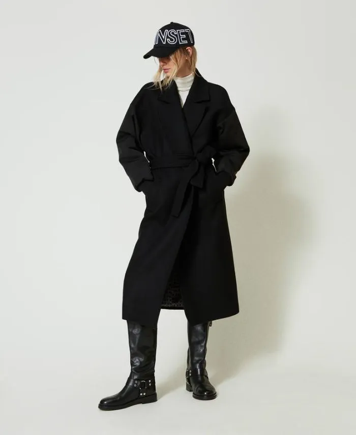 Twinset Coats And Trench Coats Wool Blend Cloth Coat Black 8211 Clothing