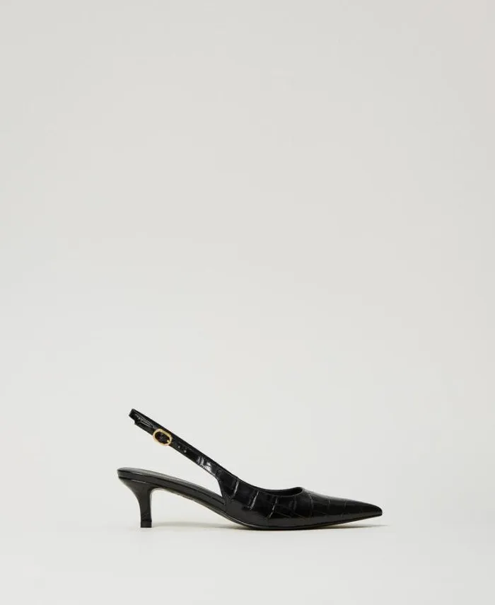 Twinset Court Shoes And Sandals Croc Print Sling Back Court Shoes Black 8211 Shoes
