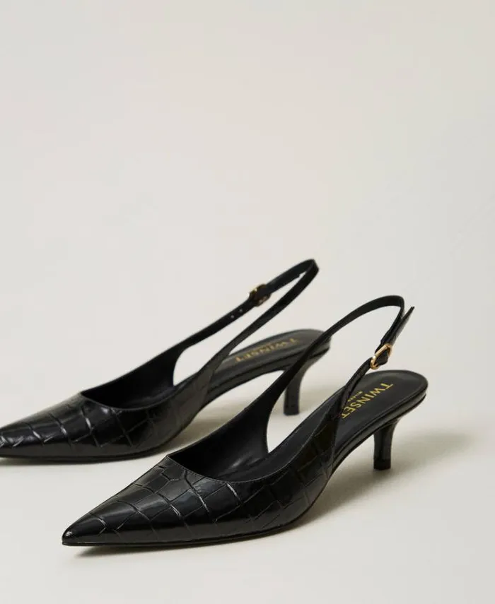 Twinset Court Shoes And Sandals Croc Print Sling Back Court Shoes Black 8211 Shoes