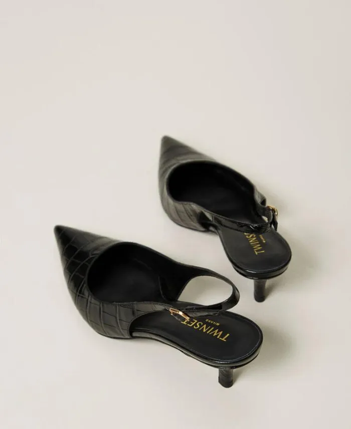 Twinset Court Shoes And Sandals Croc Print Sling Back Court Shoes Black 8211 Shoes