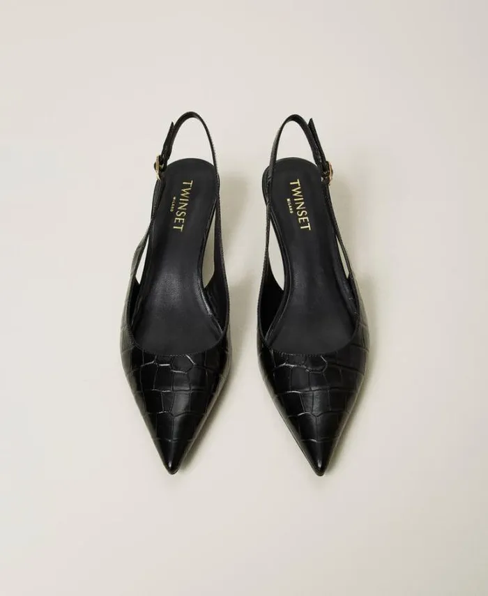 Twinset Court Shoes And Sandals Croc Print Sling Back Court Shoes Black 8211 Shoes