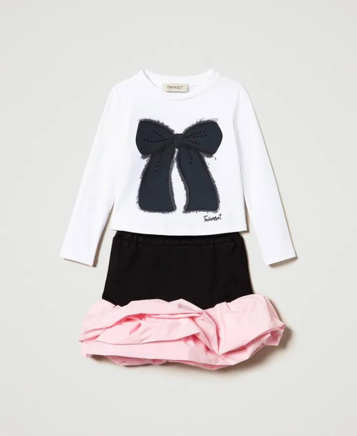 Twinset Dresses Printed Tshirt And Skirt With Flounces Twotone Black Pink Orchid 8211 Girl