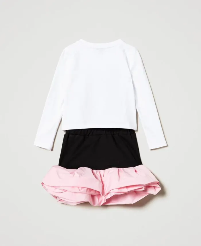 Twinset Dresses Printed Tshirt And Skirt With Flounces Twotone Black Pink Orchid 8211 Girl