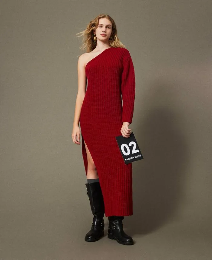 Twinset Elegant Dresses 039Alice039 Long Knit Dress Venetian Red 8211 Clothing